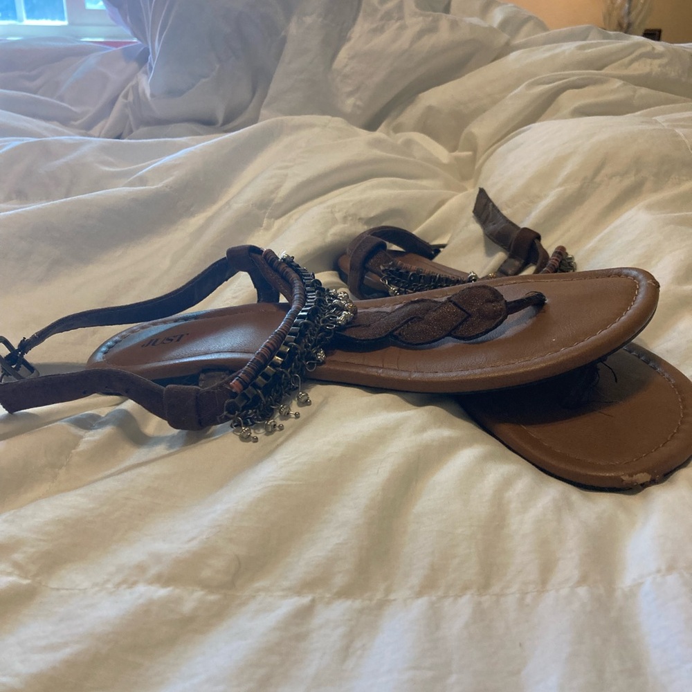 Brown Beaded Women's Sandals
